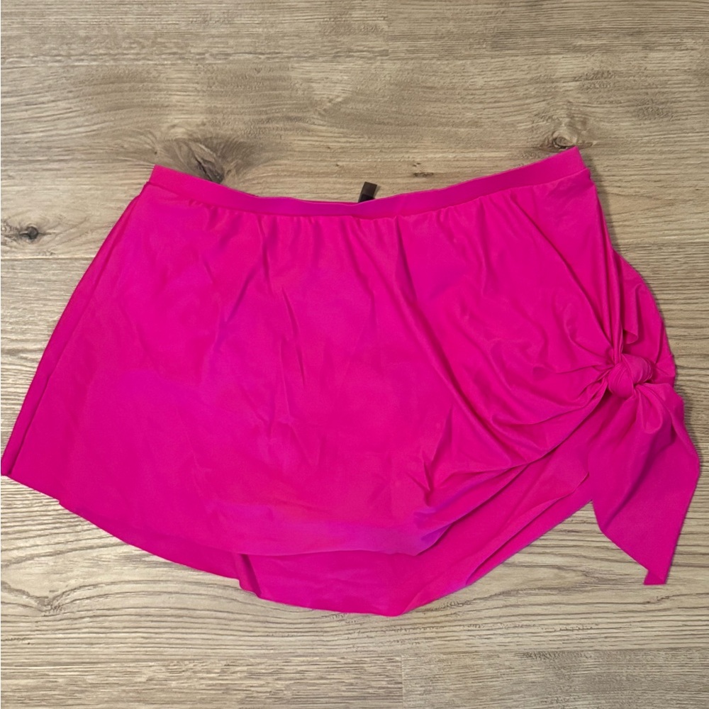 High Rise Mid Length Side Tie Swim Skirt With Brief